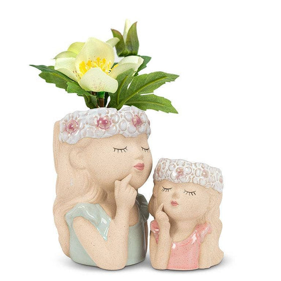 Girl with Flowers Sm Planter-4"H