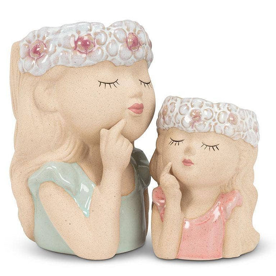 Girl with Flowers Sm Planter-4"H