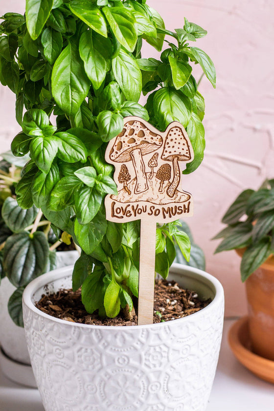 Mushroom Wooden Plant Stake