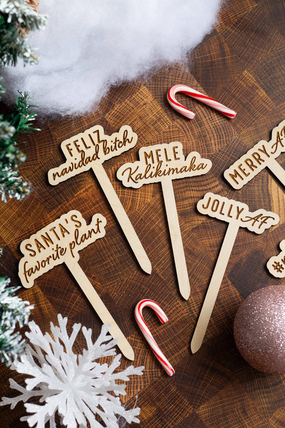 Funny Christmas Wooden Plant Markers: Merry Christmas Bitch