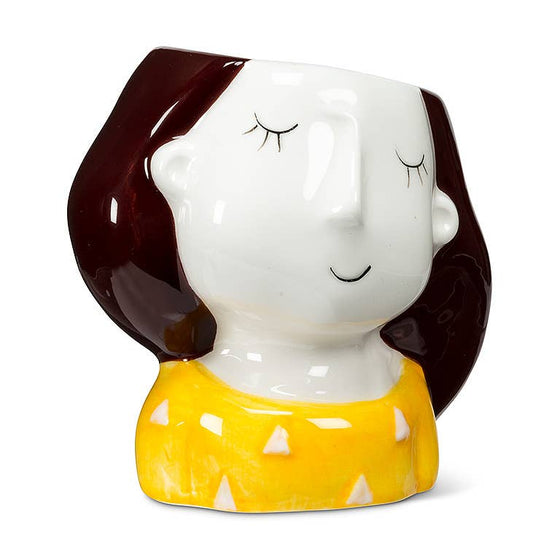 Sm Girl w/Ylw Dots Planter-3.5"H