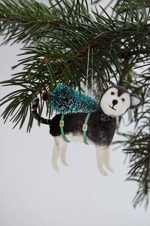 Husky with Tree Ornament-5"L