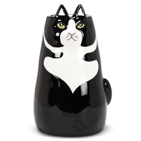 Large Black & White Sitting Cat Vase-3"D