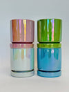 4.5" Iridescent Cylinder Pots with Water Saucers: Blue Pearl
