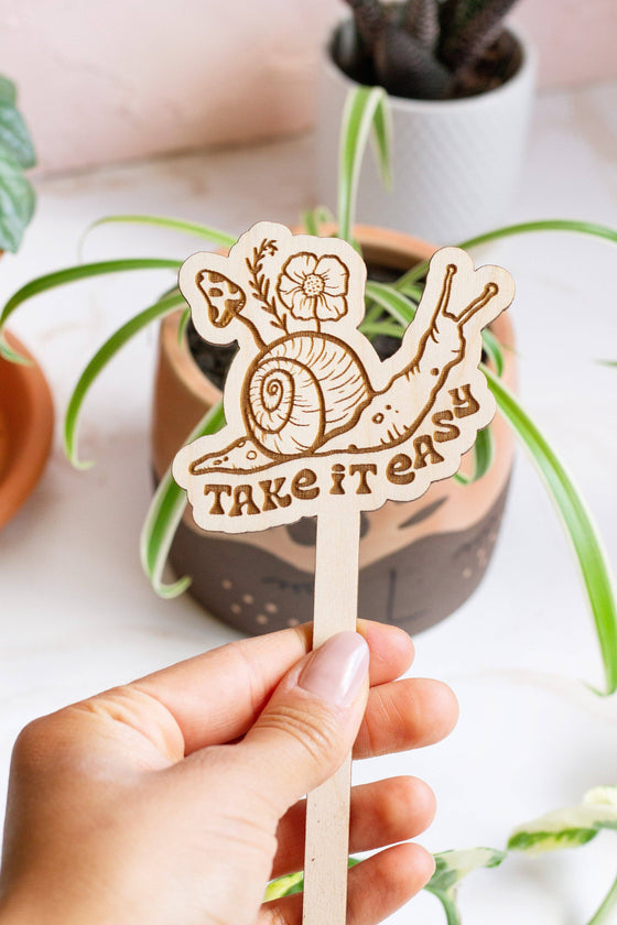 "Take it Easy" Snail Plant Stake