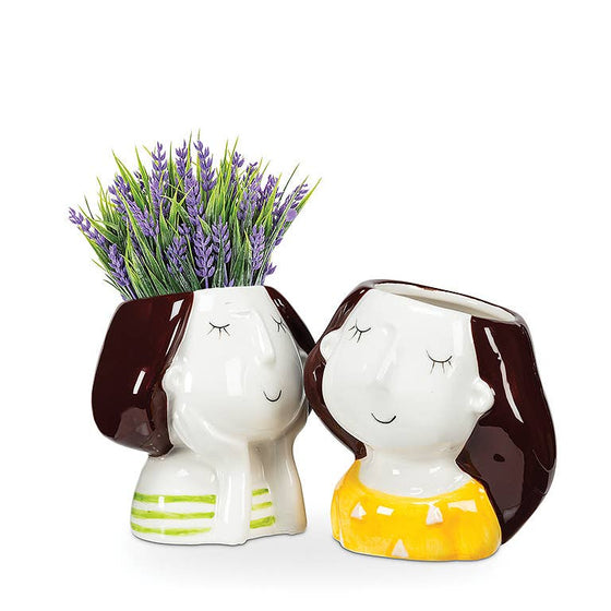 Sm Girl w/Ylw Dots Planter-3.5"H