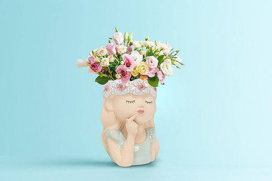 Girl with Flowers Sm Planter-4"H