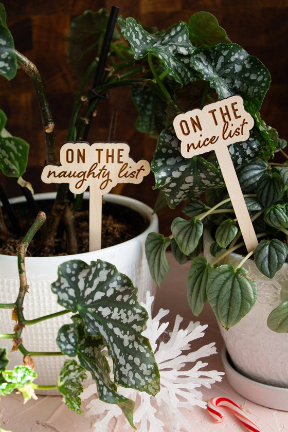 Funny Christmas Wooden Plant Markers: On the nice list