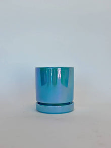  4.5" Iridescent Cylinder Pots with Water Saucers: Blue Pearl