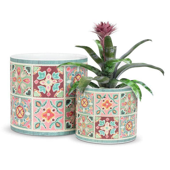 Lg Muted Tile Grid Planter-6"H