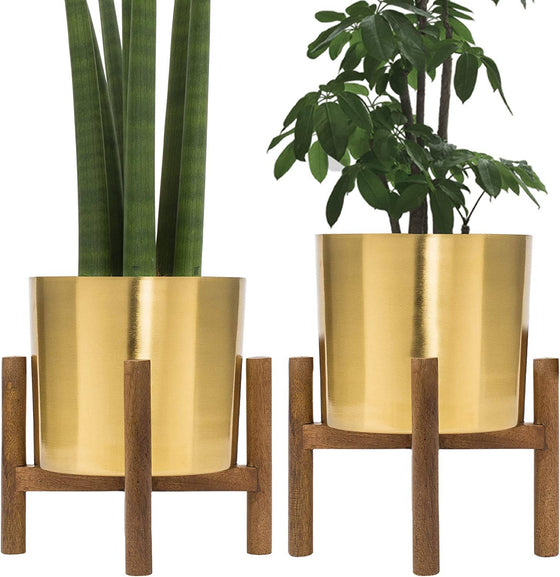 7 inch plant pot Mid Century Gold Planter with Stand, 7 inch Flower Pot – Leaf & Moss