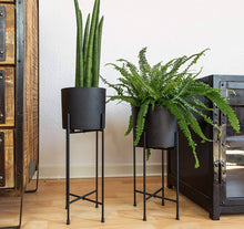  Modern Mid Century Black Planters with Stand, 7 Inch