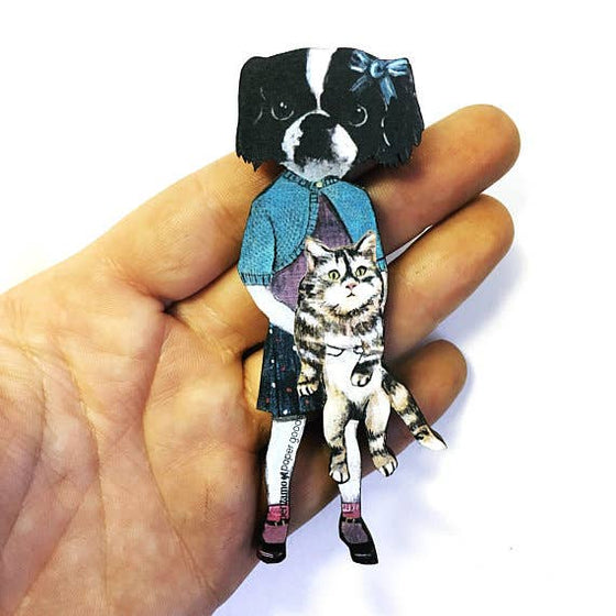 Dog holding Cat Laser Cut Wood Magnet