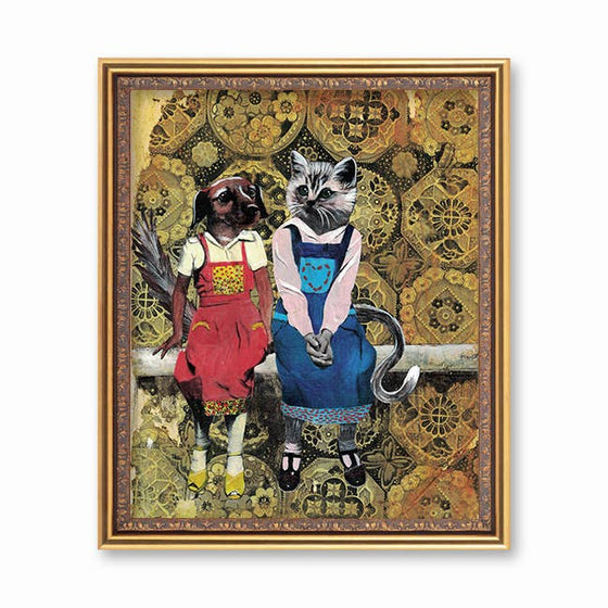 Cat and Dog Friends 8x10 Art Print