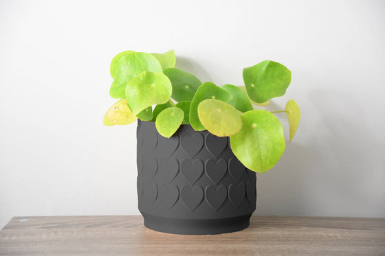 The Heart Pot in Black: 5 / With Drip Tray