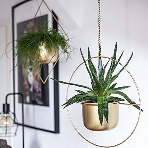 Gold Hanging Boho Geometric Gold Planter Plant Pot